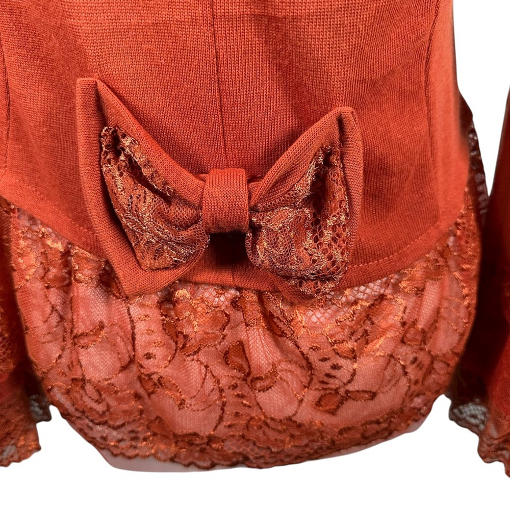 Pretty Angel Orange Button Cardigan Chiffon Ruffle Lace Beaded Cottage Size M - Picture 9 of 14